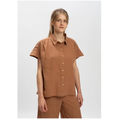 MATONA Damen vegan Leinenhemd Kaffeebraun