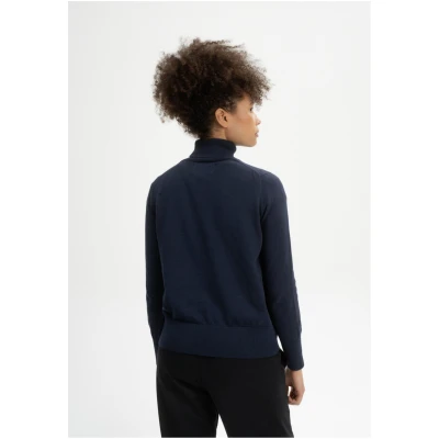 MELA Damen vegan Feinstrick-Rollkragenpullover Mayura Marineblau