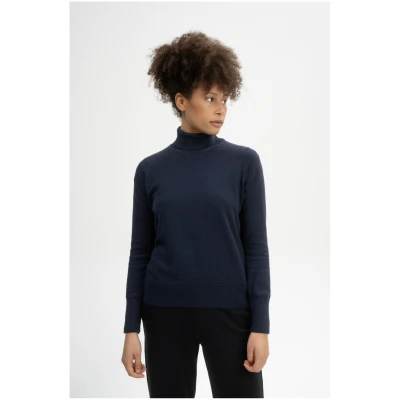 MELA Damen vegan Feinstrick-Rollkragenpullover Mayura Marineblau