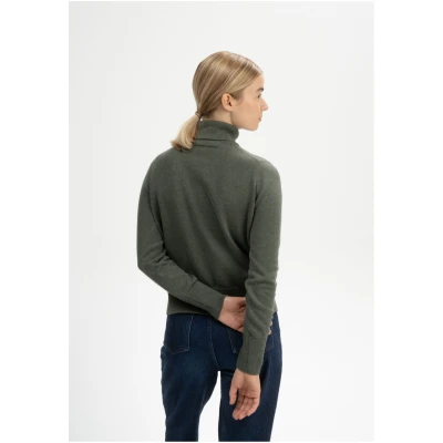 MELA Damen vegan Feinstrickpullover Mit Rollkragen Mayura GrÃ¼n Melange