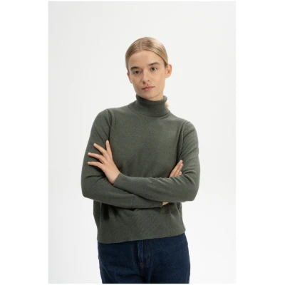 MELA Damen vegan Feinstrickpullover Mit Rollkragen Mayura GrÃ¼n Melange