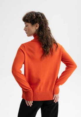 MELA Damen vegan Feinstrickpullover Rollkragen Mayura Orange Ziegel