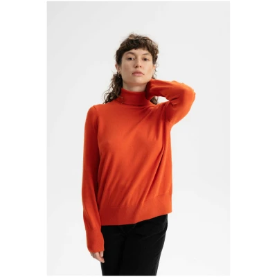 MELA Damen vegan Feinstrickpullover Rollkragen Mayura Orange Ziegel