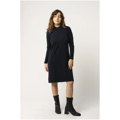 MELA Damen vegan Kleid Basic Feinstrick Harleen Marineblau