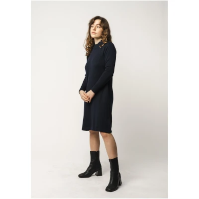MELA Damen vegan Kleid Basic Feinstrick Harleen Marineblau
