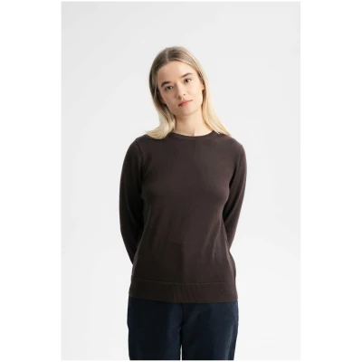 MELA Damen vegan Pullover Feinstrick Dhana Dunkelbraun
