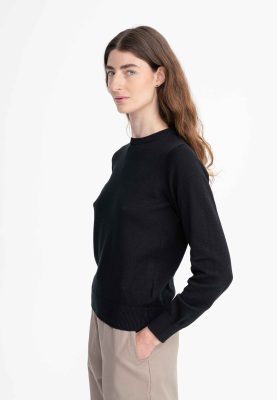 MELA Damen vegan Pullover Feinstrick Dhana Schwarz