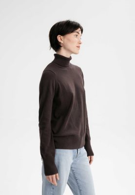 MELA Damen vegan Pullover Feinstrick-Rollkragenpullover Mayura Dunkelbraun