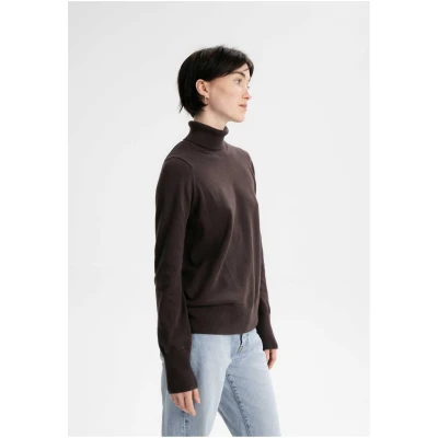 MELA Damen vegan Pullover Feinstrick-Rollkragenpullover Mayura Dunkelbraun
