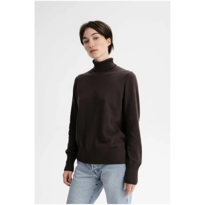 MELA Damen vegan Pullover Feinstrick-Rollkragenpullover Mayura Dunkelbraun