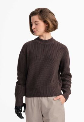MELA Damen vegan Pullover Rippenstrick Manika Dunkelbraun