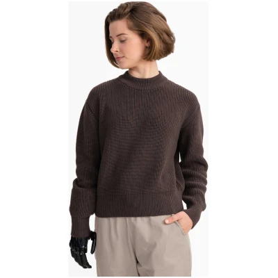 MELA Damen vegan Pullover Rippenstrick Manika Dunkelbraun