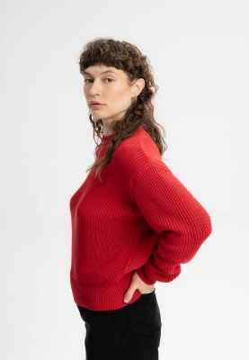 MELA Damen vegan Pullover Rippenstrick Manika Granatapfel