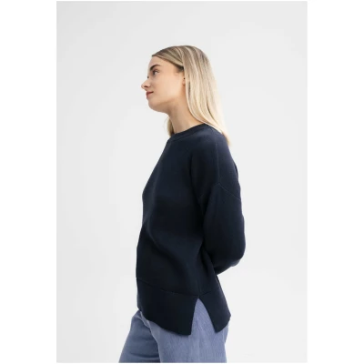 MELA Damen vegan Strickpullover Boxy Jacquard Faiza Marineblau