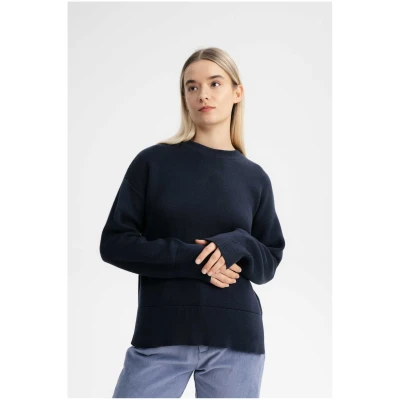 MELA Damen vegan Strickpullover Boxy Jacquard Faiza Marineblau