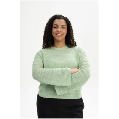 MELA Damen vegan Strickpullover Strukturiert Jalidi FrÃ¼hling Melange GrÃ¼n