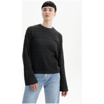 MELA Damen vegan Strickpullover Strukturiert Jalidi Schwarz