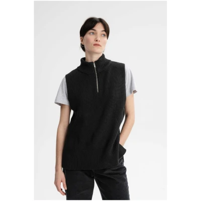 MELA Damen vegan Strickweste Mit Rollkragen Gamini Schwarz