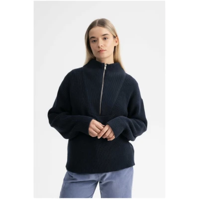 MELA Damen vegan Troyer Rippenstrick Kimaya Marineblau