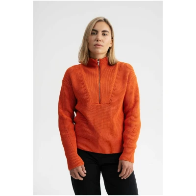 MELA Damen vegan Troyer Rippenstrick Kimaya Orange Ziegel