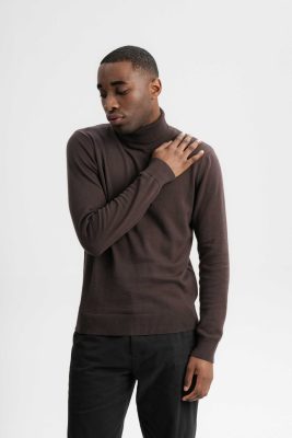 MELA Herren vegan Pullover Rollkragenpullover Feinstrick Kanja Dunkelbraun