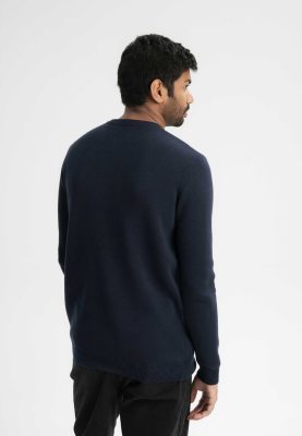 MELA Herren vegan Strickpullover Jacquard Manav Marineblau