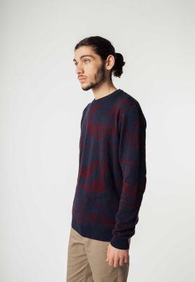 MELA Herren vegan Strickpullover Manav Navy / Rosine Muster