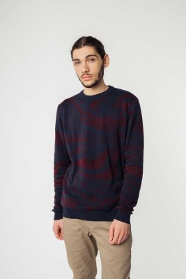 MELA Herren vegan Strickpullover Manav Navy / Rosine Muster
