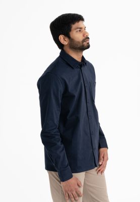 MELA Herren vegan Twill Hemd Ashutosh Marineblau