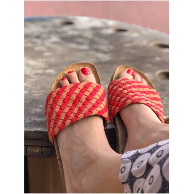 Momoc Damen vegan Hausschuhe Guadiana Orange Rot