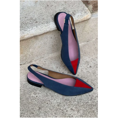 Momoc Damen vegan Sandalen Slingback Luna Petrol Blau & Rot