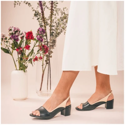 NAE Damen vegan Sandalen Mara Veganes Ã-ko-Leder Beige/Schwarz