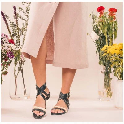 NAE Damen vegan Sandalen Olga Veganes Ã-ko-Leder Beige/Schwarz