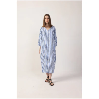 Neu Nomads Damen vegan Kleid Kaftan Isla Blau Gestreift
