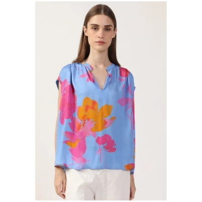 Neu Nomads US Damen vegan Bluse Elettra Rosa Mohnblumen