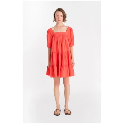 Neu Nomads US Damen vegan Kleid Mini Quadratischer Ausschnitt Koralle