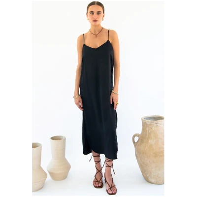 Neu Nomads US Damen vegan Kleid Slip Easy Midi Schwarz