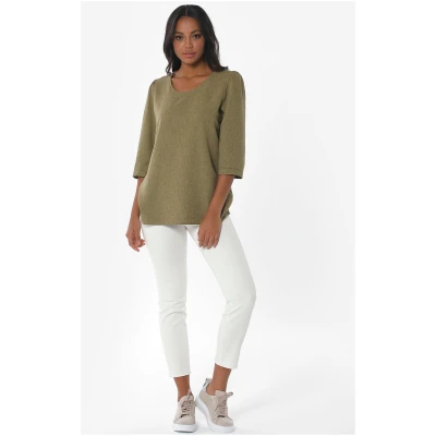 ORGANICATION Damen vegan Bluse 3/4 Ã"rmel OlivgrÃ¼n