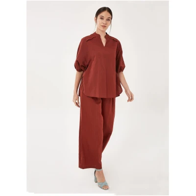 ORGANICATION Damen vegan Bluse PuffÃ¤rmeln Dunkelrot