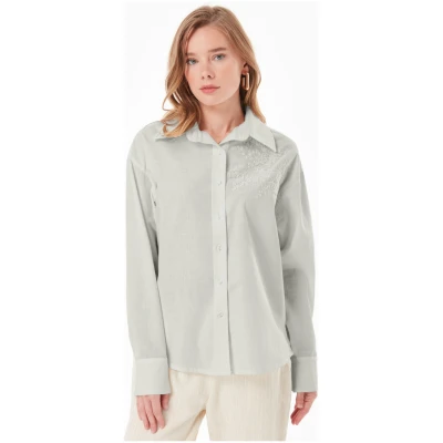 ORGANICATION Damen vegan Bluse Stickerei GrÃ¼n Moos