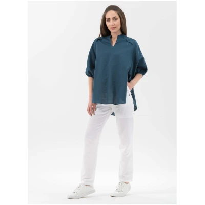 ORGANICATION Damen vegan Bluse V-Ausschnitt Navy