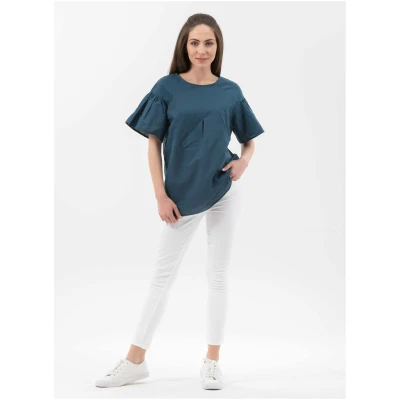 ORGANICATION Damen vegan Bluse VolantÃ¤rmel Navy