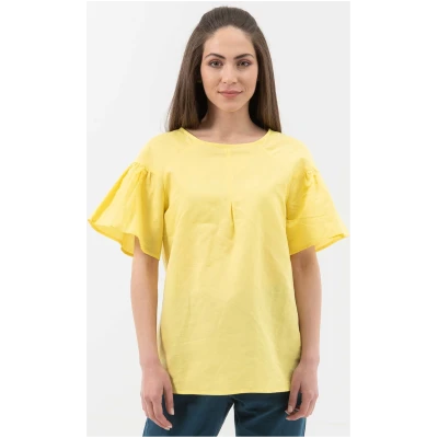 ORGANICATION Damen vegan Bluse VolantsÃ¤rmeln Gelb