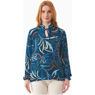 ORGANICATION Damen vegan Bluse Winter Leaves Blau