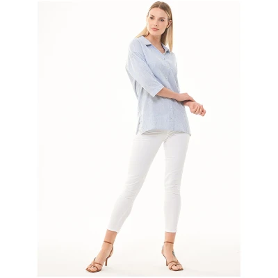 ORGANICATION Damen vegan Hemd Hellblau Gestreift