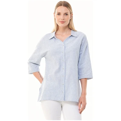 ORGANICATION Damen vegan Hemd Hellblau Gestreift