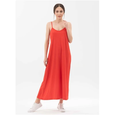 ORGANICATION Damen vegan Spaghetti-TrÃ¤ger Maxikleid Rot