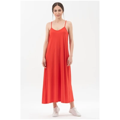ORGANICATION Damen vegan Spaghetti-TrÃ¤ger Maxikleid Rot