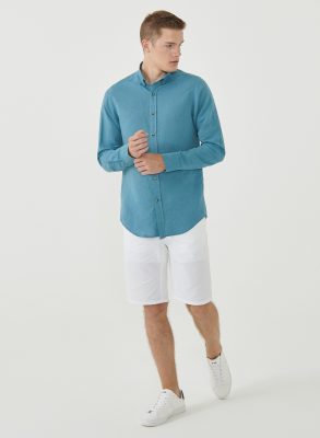 ORGANICATION Herren vegan Hemd Leinen Bio-Baumwolle Blau