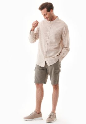 ORGANICATION Herren vegan Hemd Mit Streifen Sand Ecru